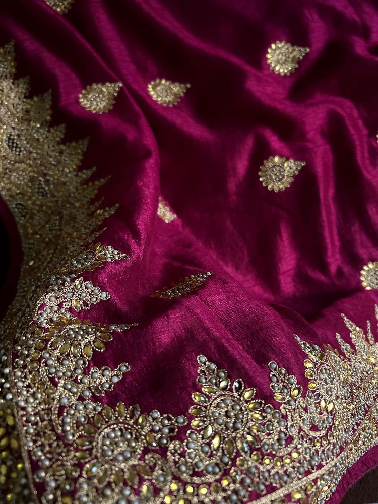 Elegant Maroon Embroidered Saree