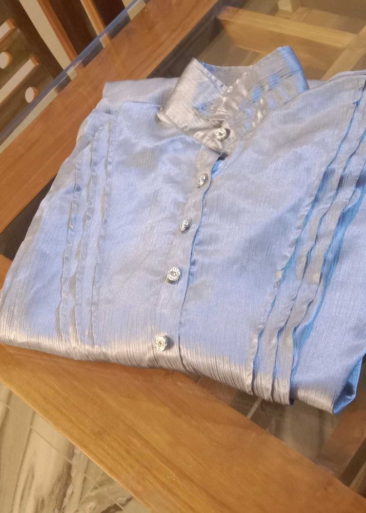 Silky Silver Button-Down Shirt