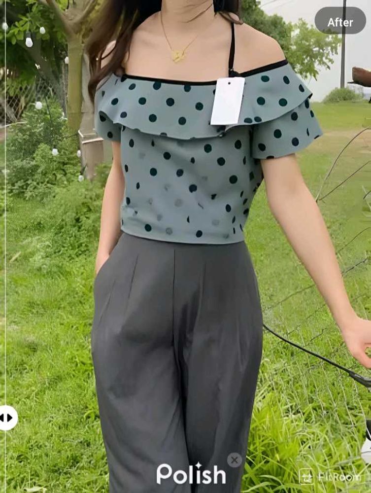 New With Tag Polka Dotted Grey Shoulder Tunic