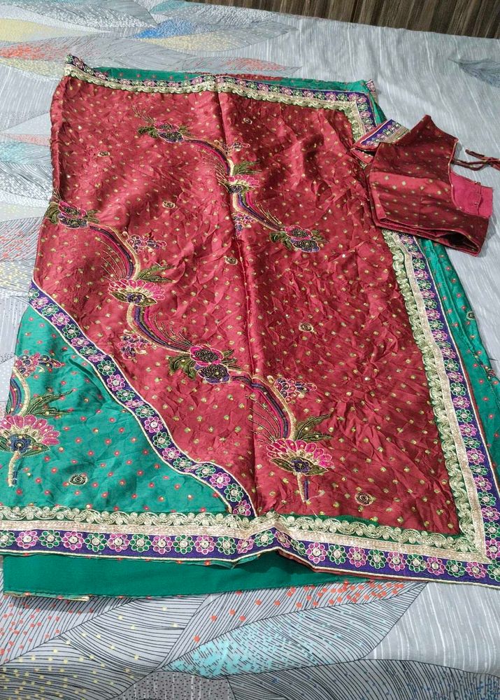 Heavy Bhandhani Sari With Stitch Blouse