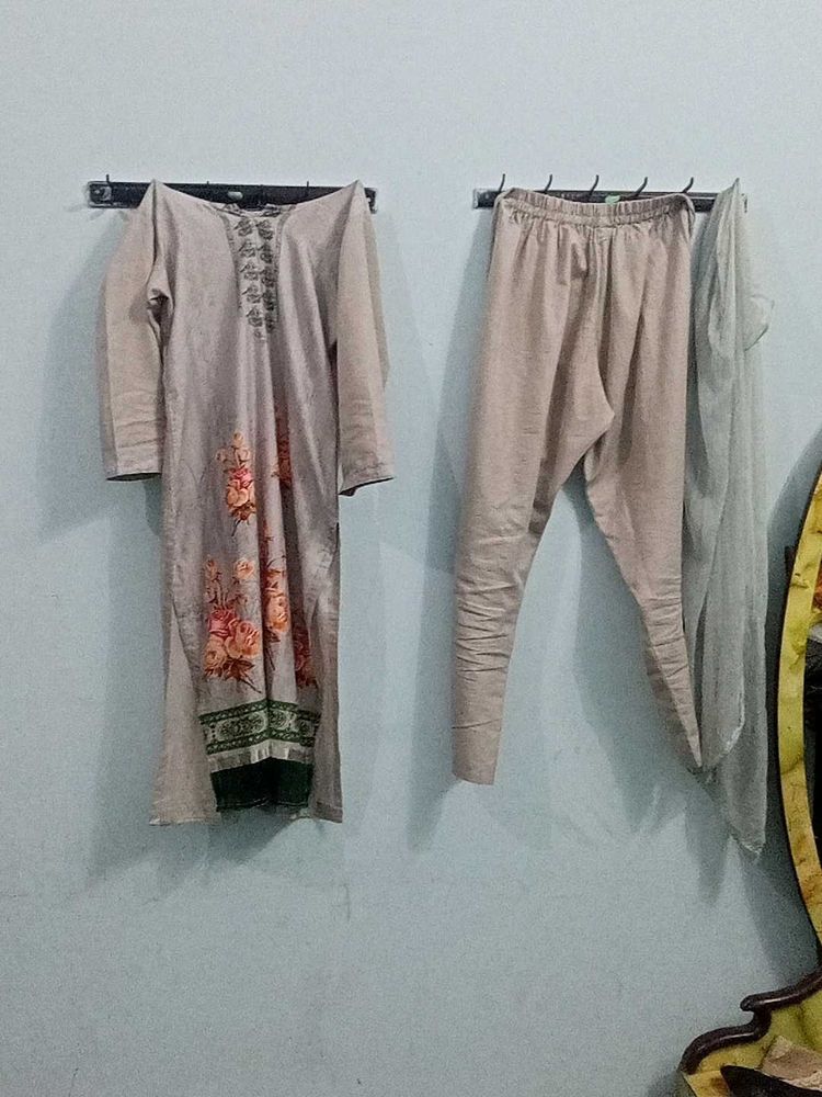 Floral Print Kurta Grey Cotton Georgette Duptta