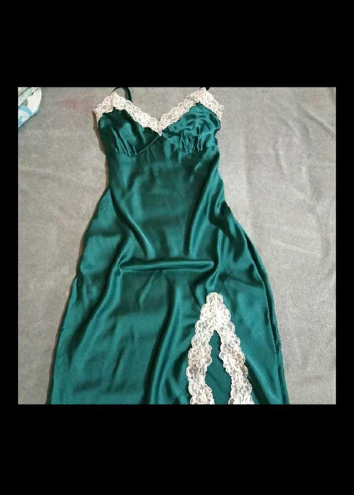 Green Lace Trim Slip Dress