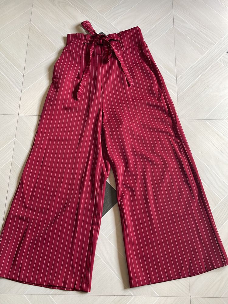 Red Checked Palazzo With Belt