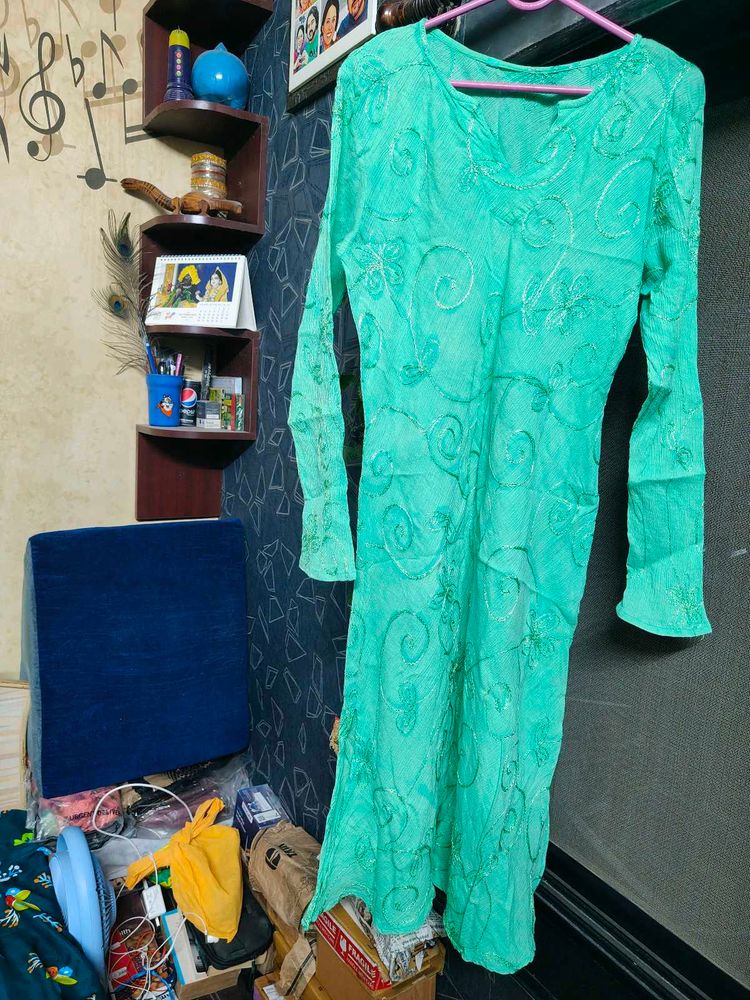 Elegant Sea-Green Embroidered Kurta