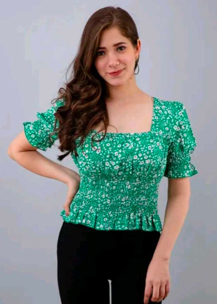 Floral Green Crop Top