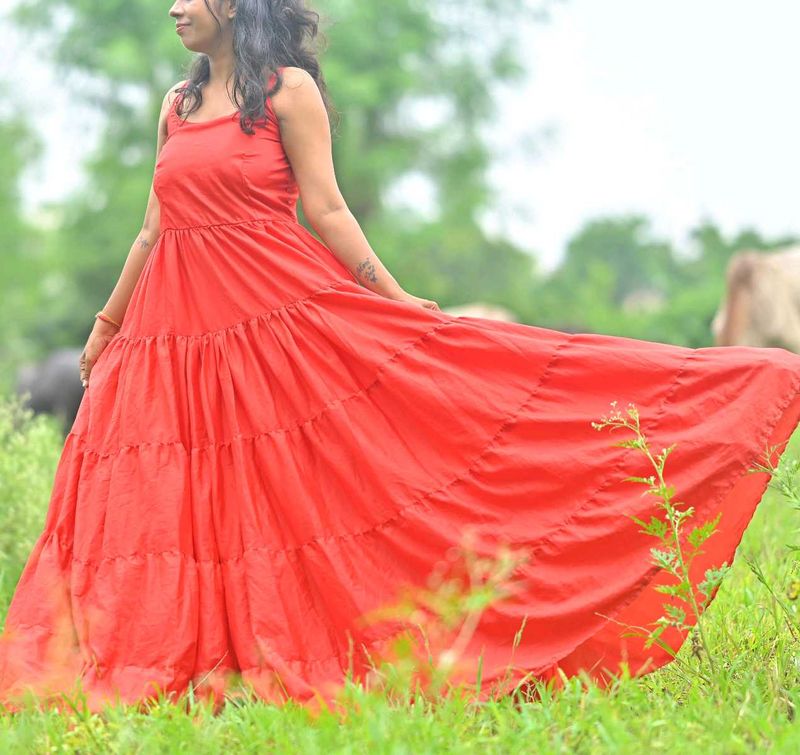 Red Tiered Long Gown Freel Dress...pre-wedding