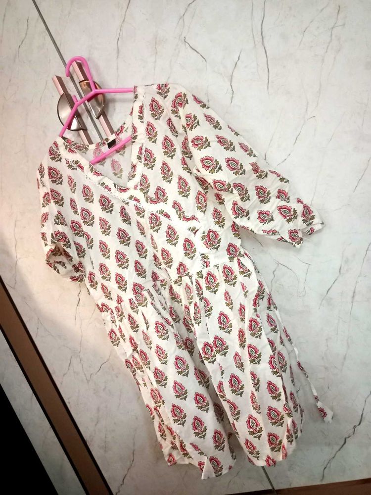 Floral Print Cotton short round kurti