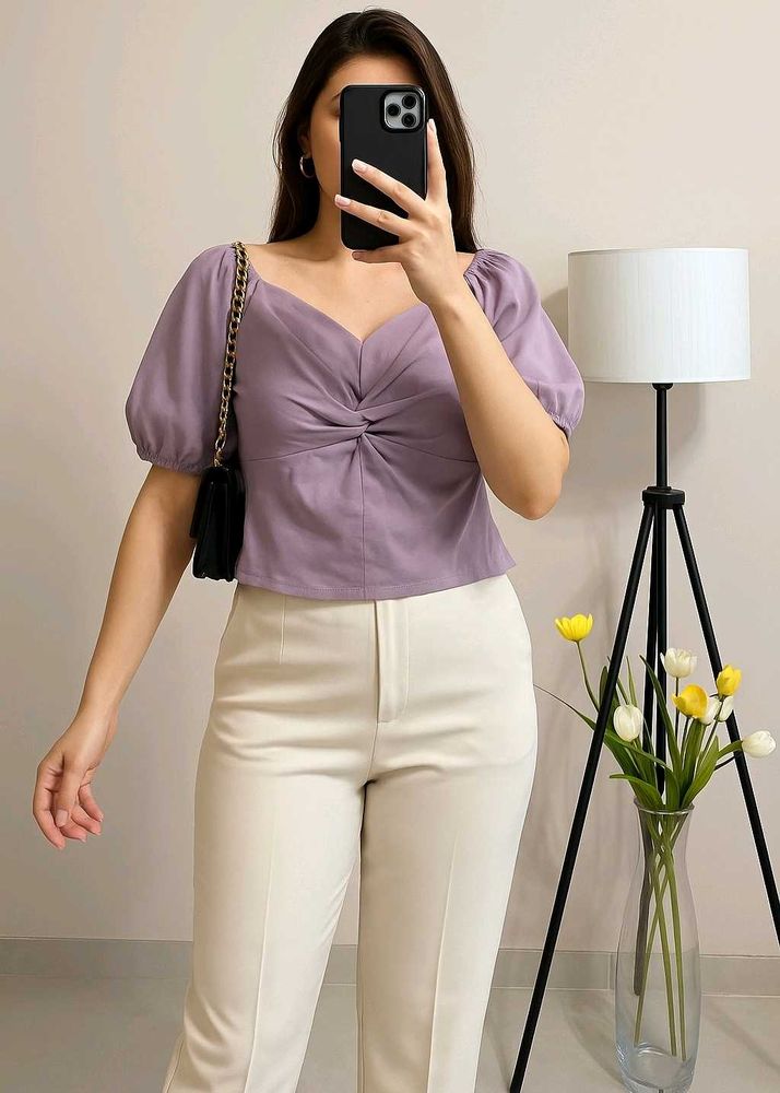 Lavender Korean Puff Sleeve Top