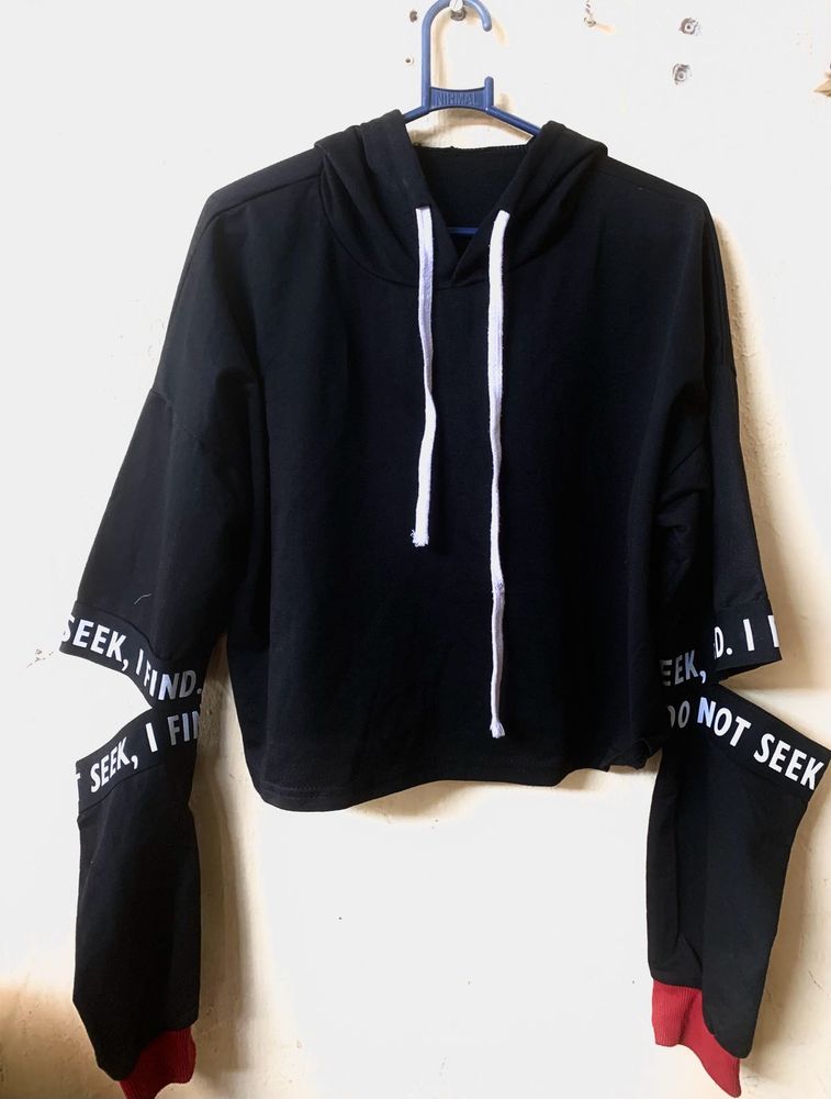 Black Graphic Crop Hoodie