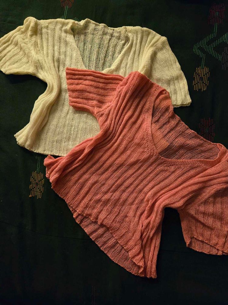 Pink And White Mesh Top
