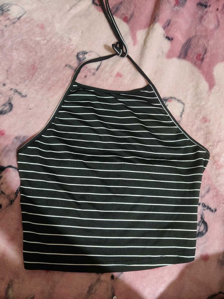 Stripped Backless Halter Top