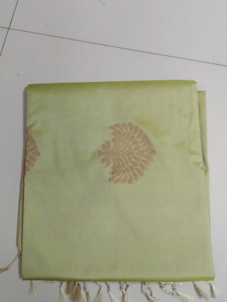 Light green borderless soft silk saree..