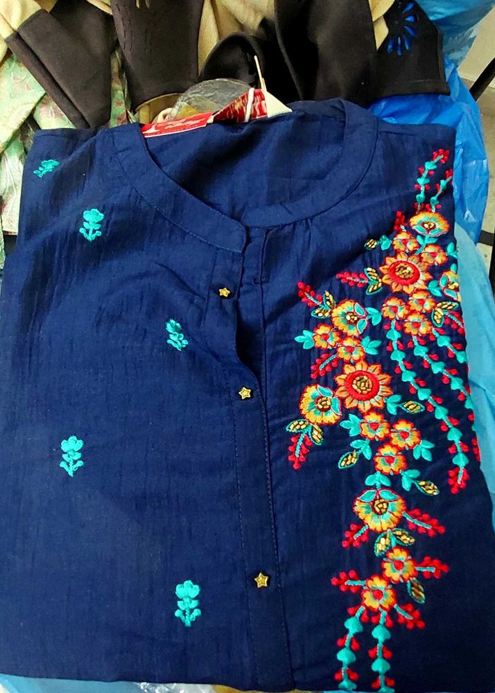 Embroidered Navy Blue Color Kurti 2xl Size &amp;Paplum
