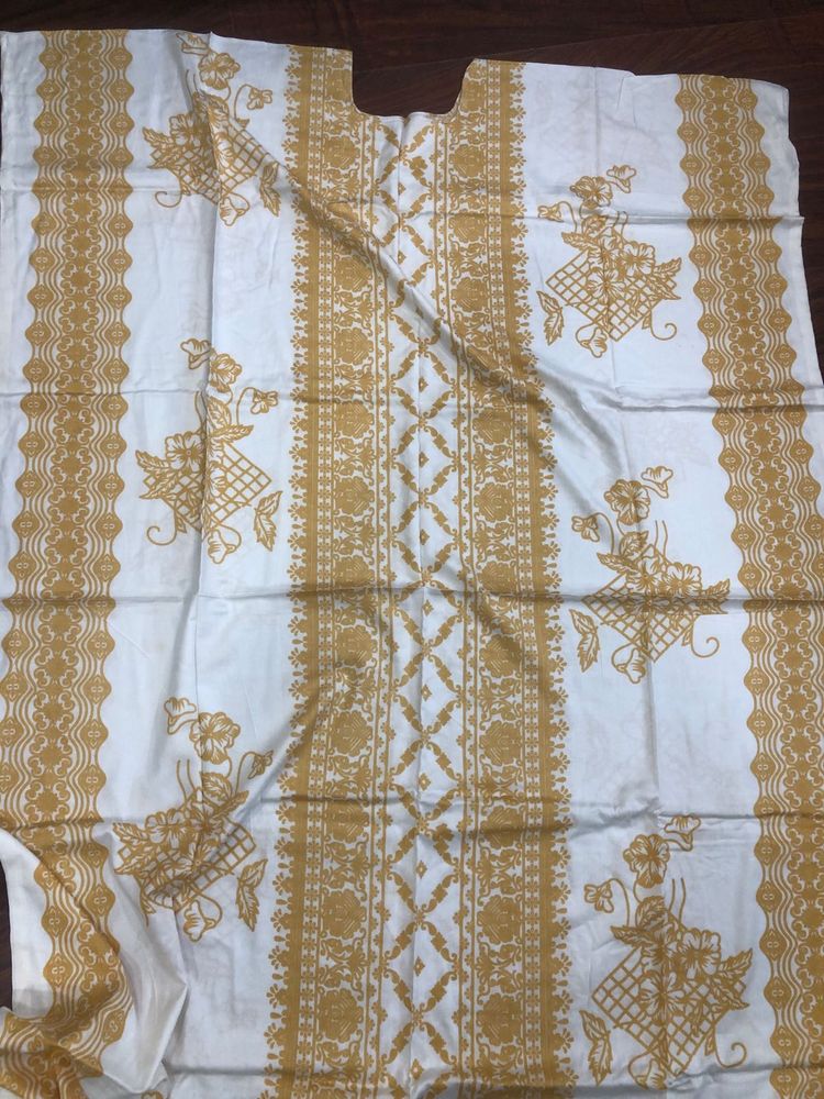 Golden &amp; White Dress Material + Dupatta