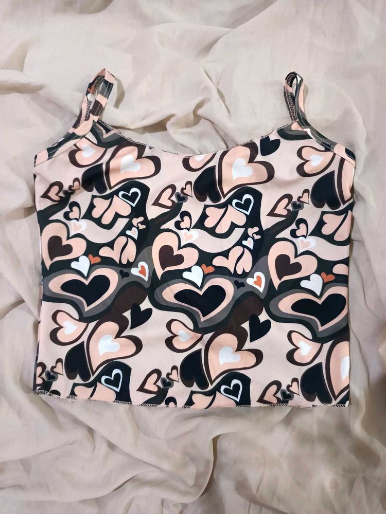 Heart Print Sleeveless Crop Top