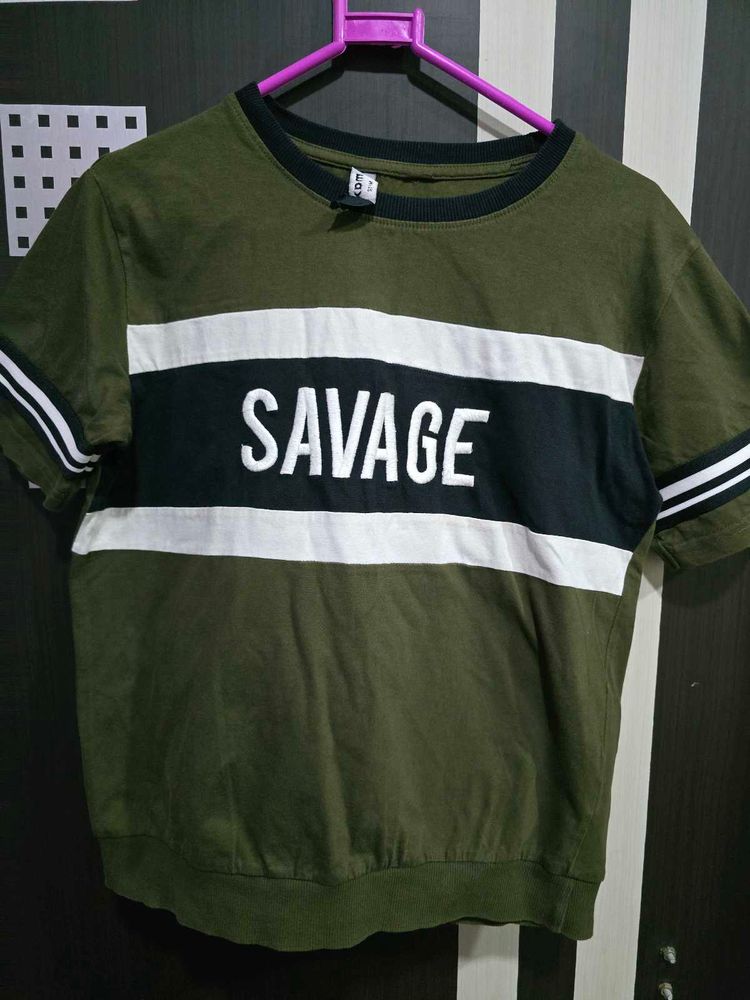 Women Round  Neck Green T Shirt.