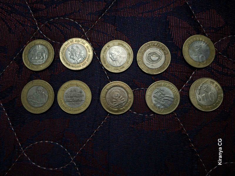 Ten Different Head 10 Rupee Coins.