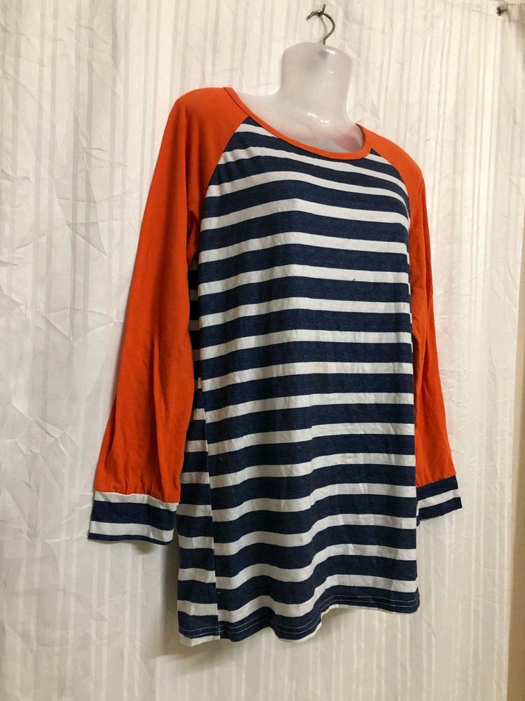 Blue &amp; Orange Long Sleeve Cotton T Shirt