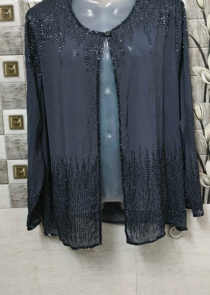 Elegant Beaded Grey Cardigan
