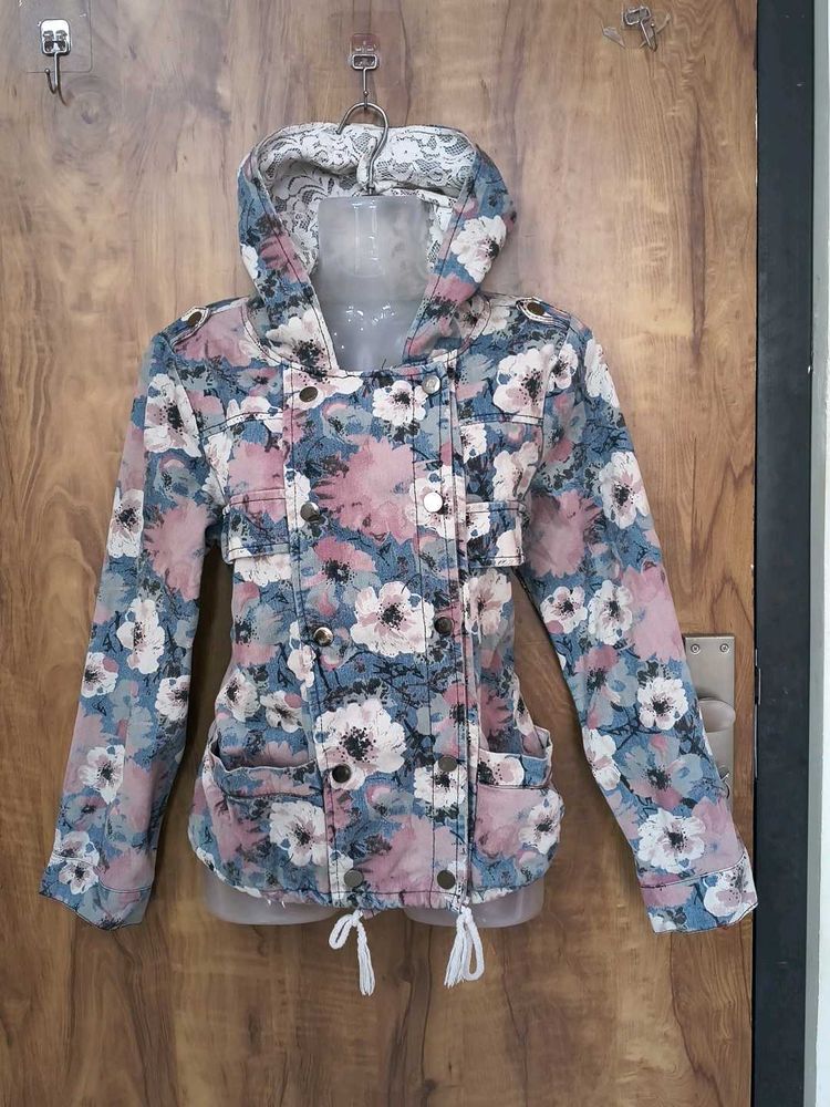 stylish denim floral hoodie