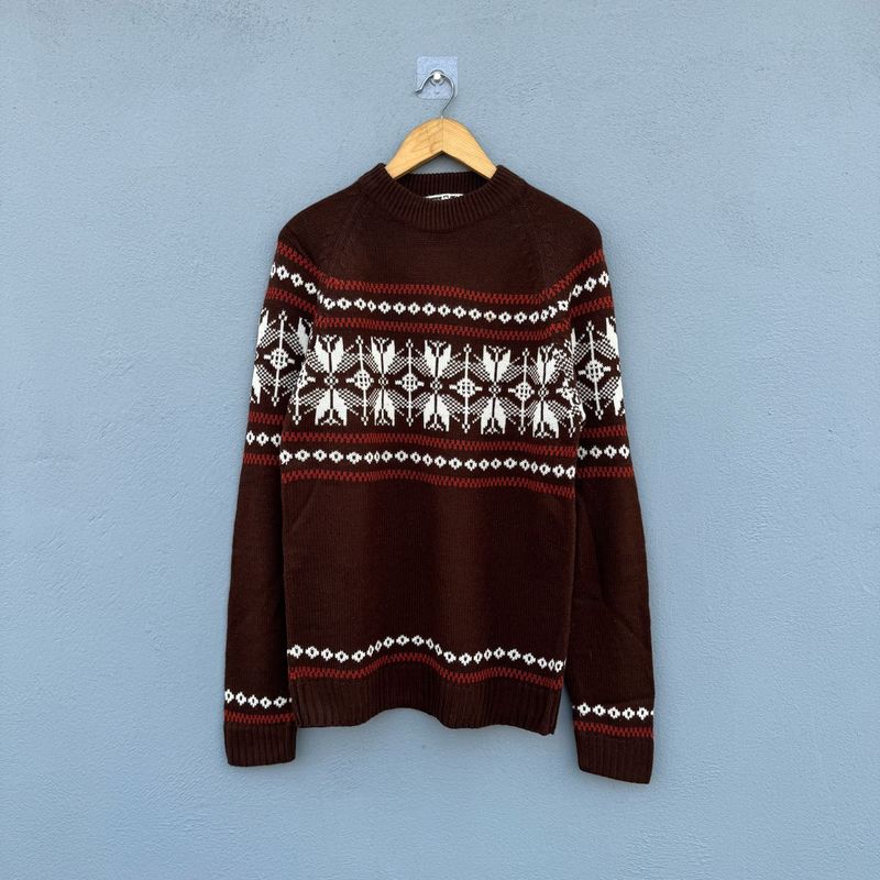 Brown Patterned Knit Sweater