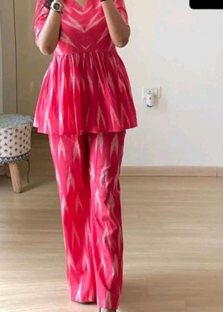 Pink Print Peplum Pant Set
