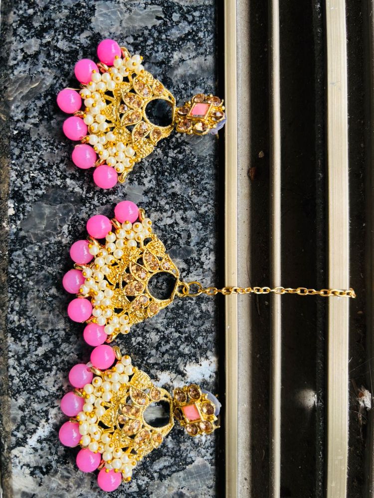 Pink Beaded Tikka Set ❤️