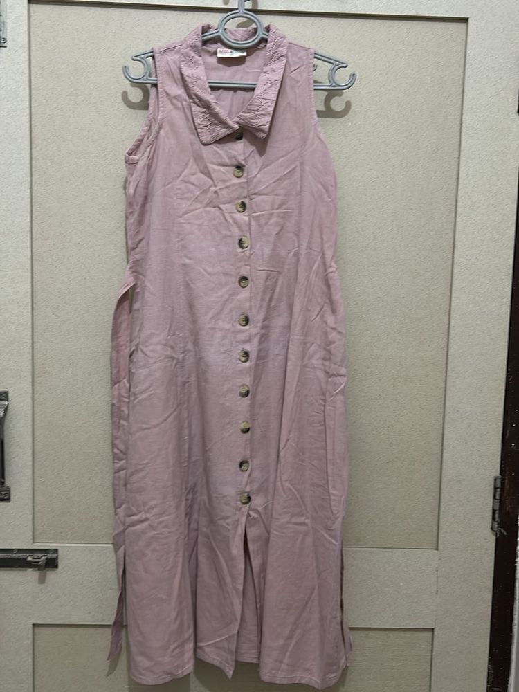 Pink Sleeveless Button Down Dress