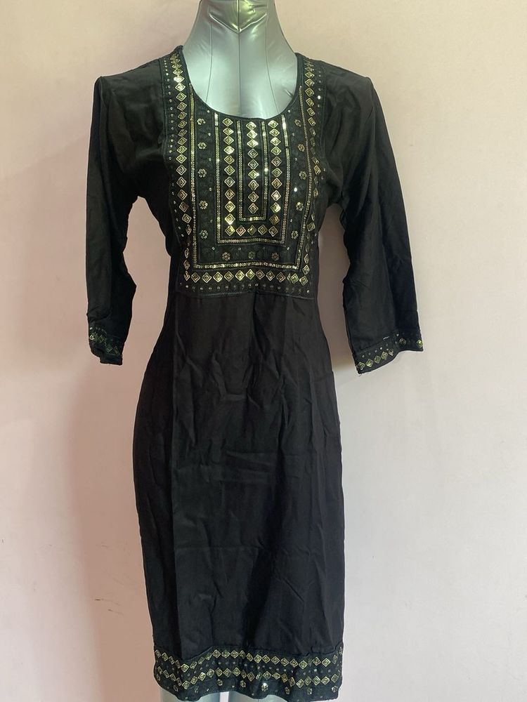 New Unused Black Embellished Kurta