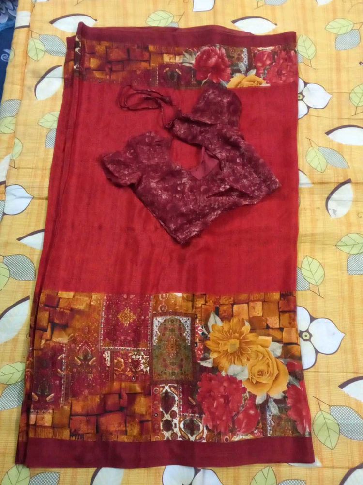Saree With Stitched Blouse