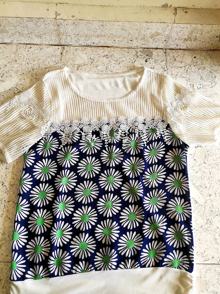 Withe Top With Flower Design