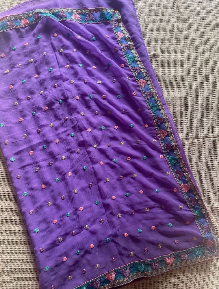 Purple Embroidered Saree With Blouse