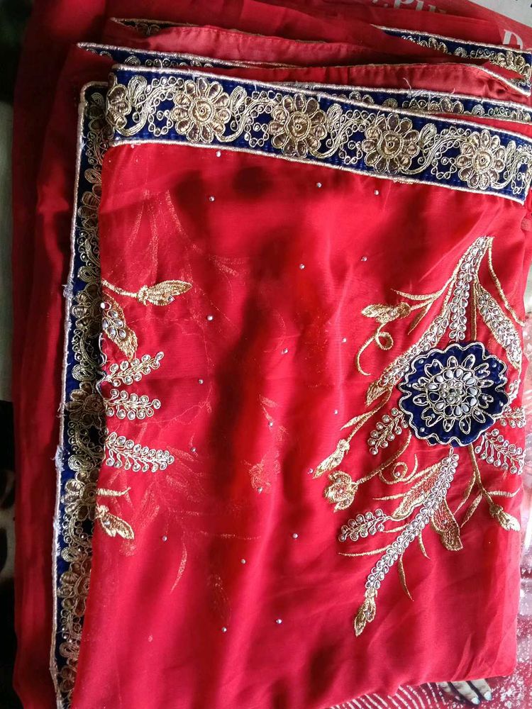 Red Embroidered Saree