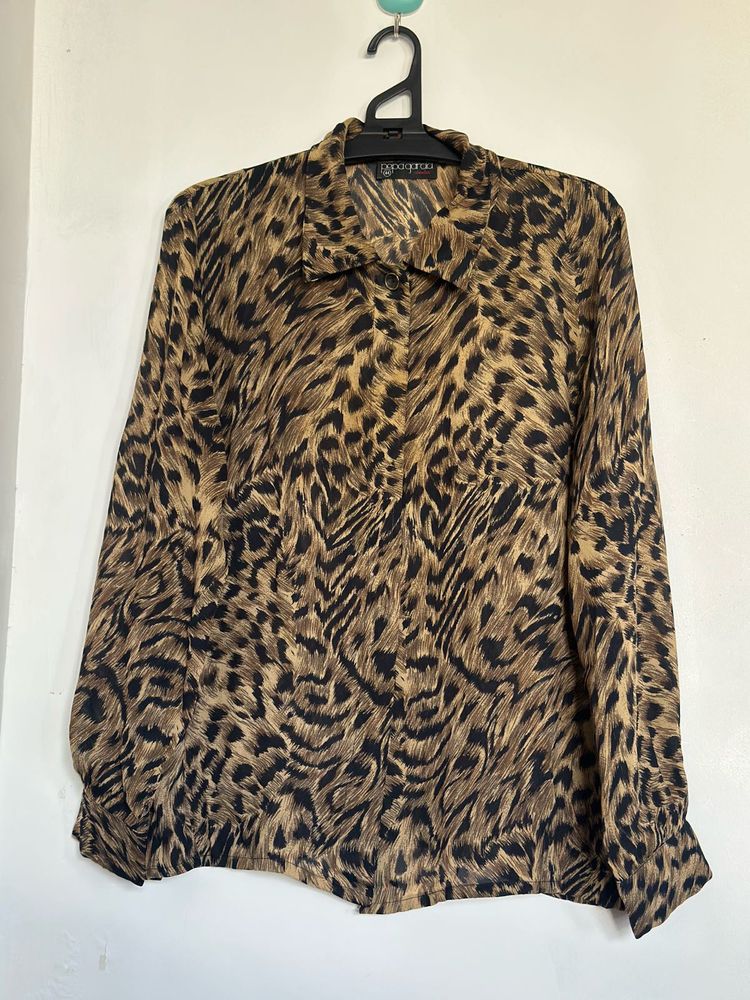 Leopard Print Button-Up Top