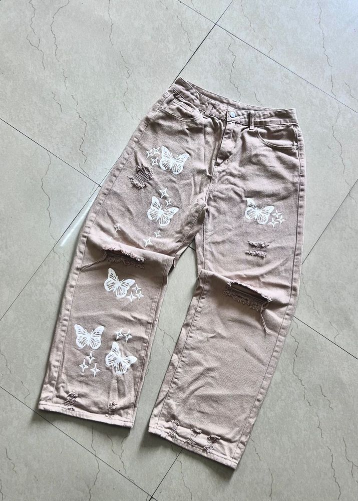 Shein Butterfly Graphic Ripped Jeans