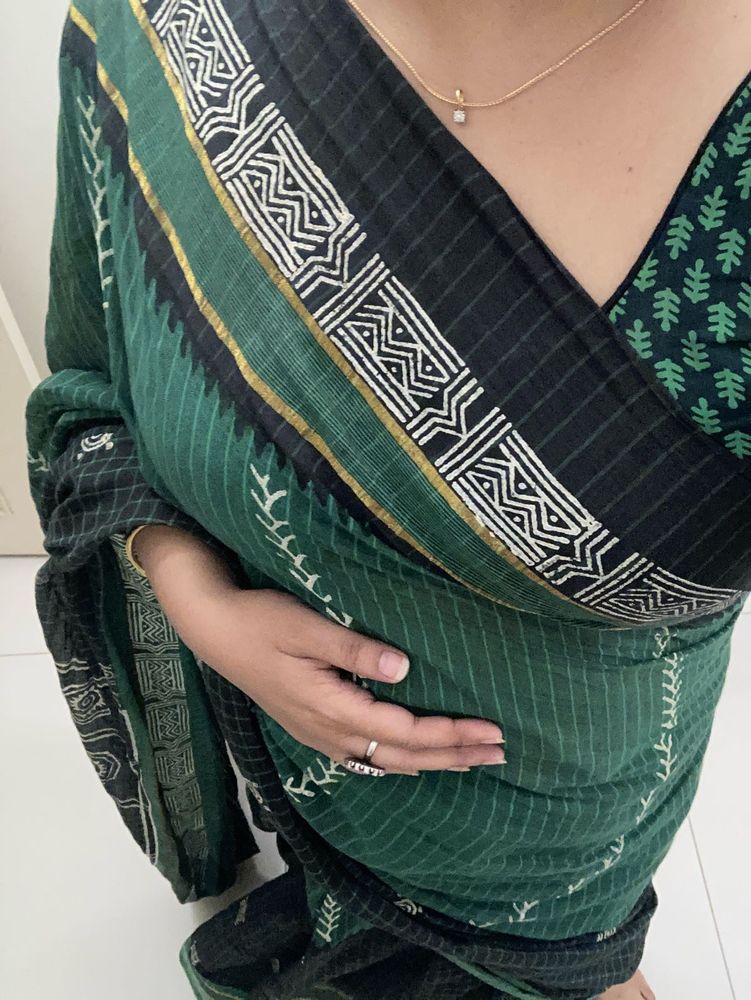 Pure Cotton Tanth Handblock Saree