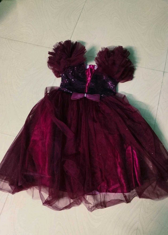 Dark Purple Colour Smooth Net Frock