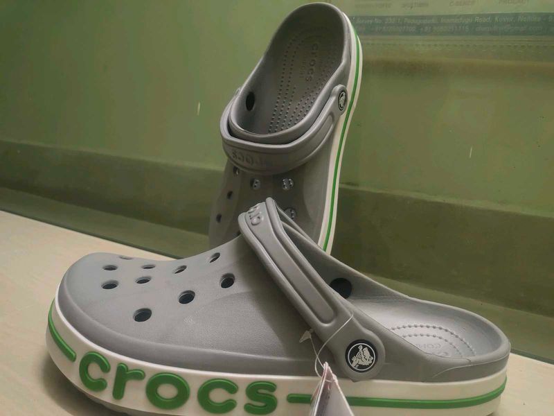 crocs bayaband clogs ,size 10,grey and green