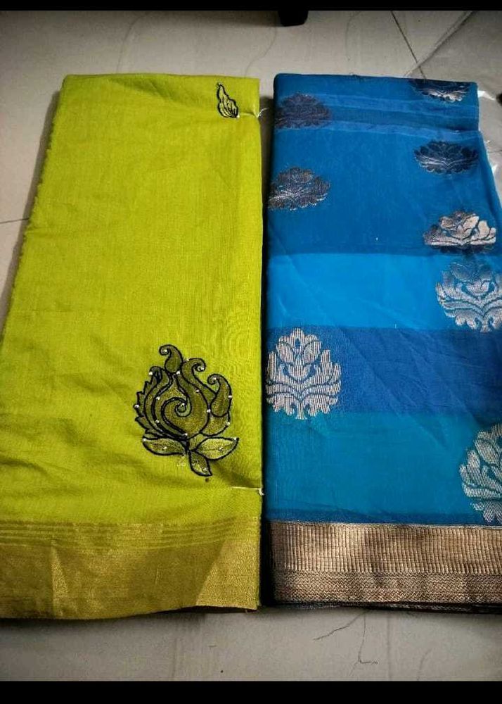 Combo Of 2 Unused Elegant Sarees - Green &amp; Blue