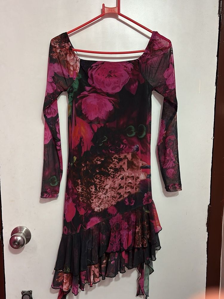 Floral Mesh Mini Dress