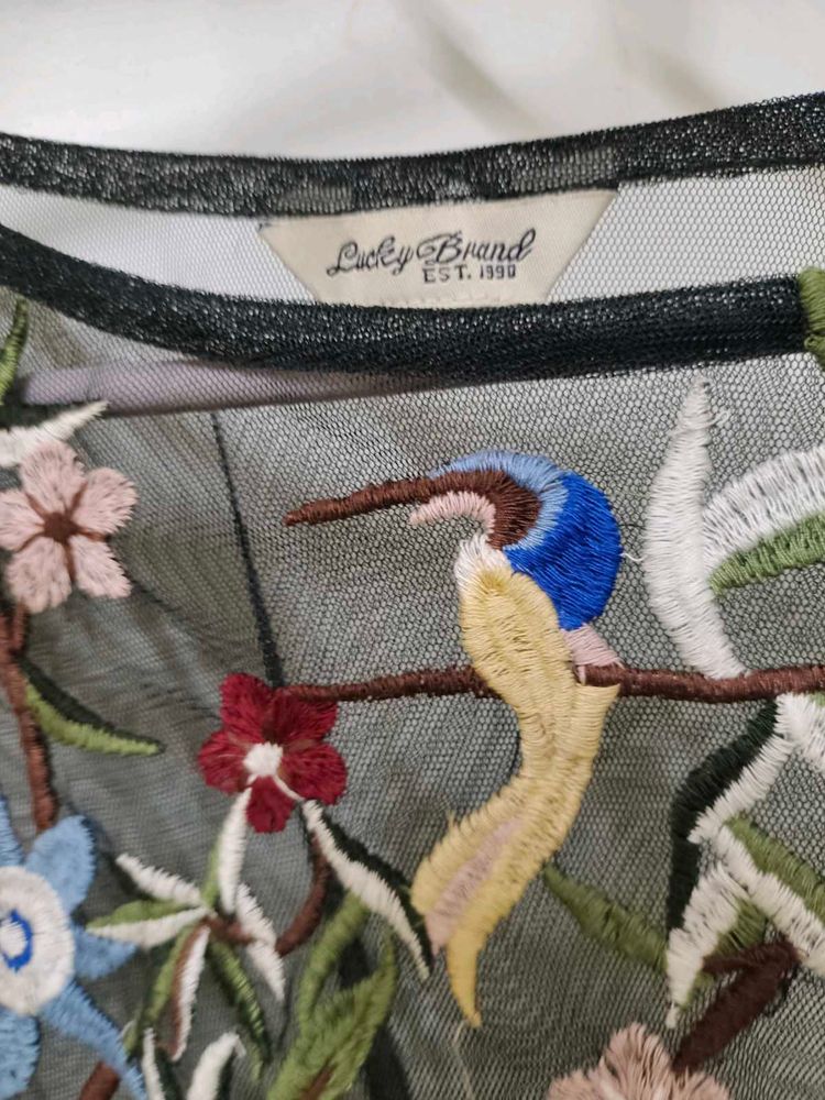 Floral Embroidered Sheer Top