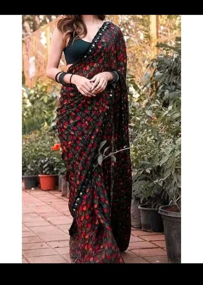 Floral Printed Georgette Saree
