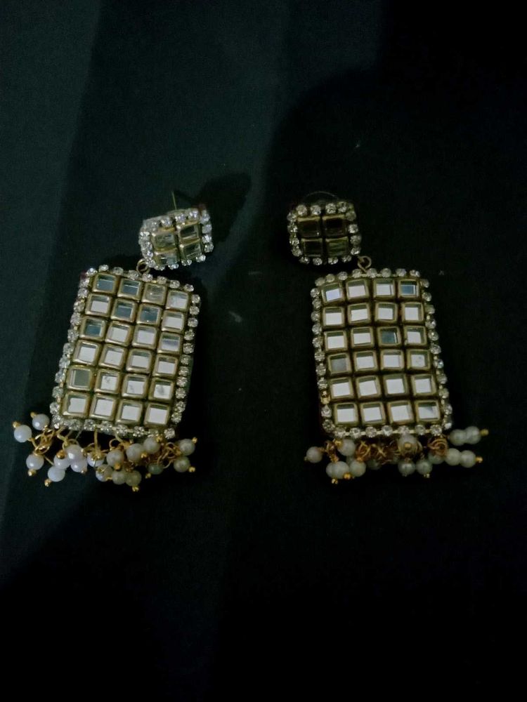 Sparkling Mirror Tile Dangle Earrings