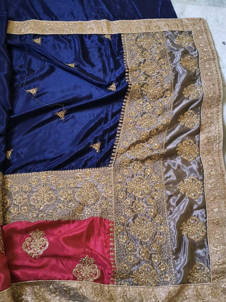 Elegant Blue Velvet Saree