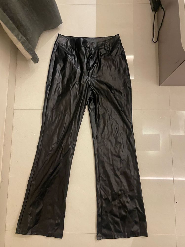 Black Faux Leather Flare Pants