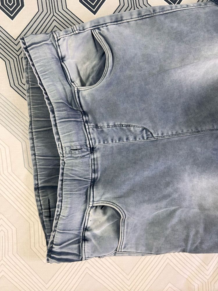 Light Grey Elastic Waist Jeans