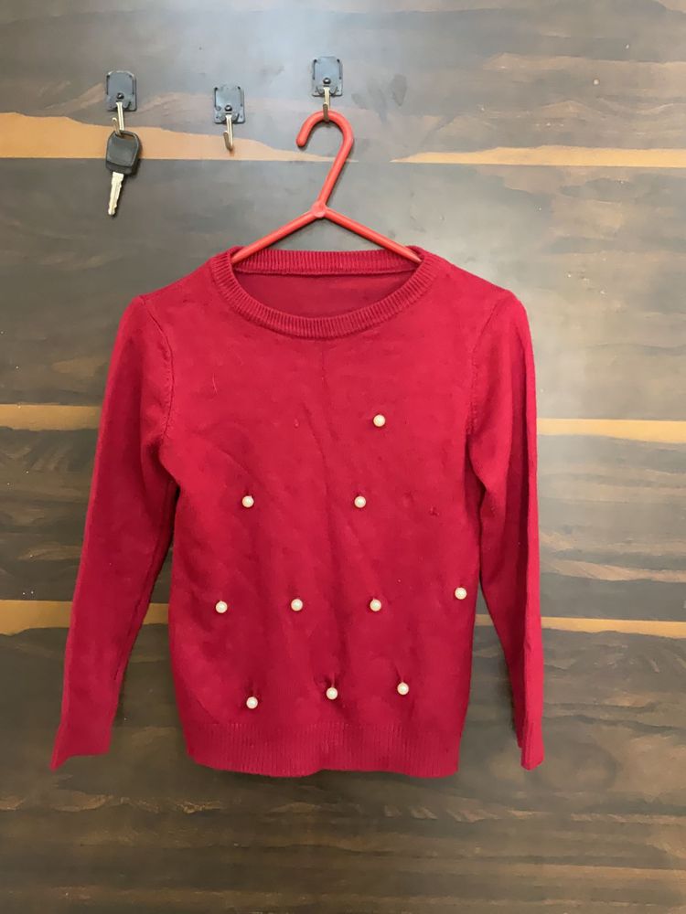 Mroon Pearl Embellished Sweater