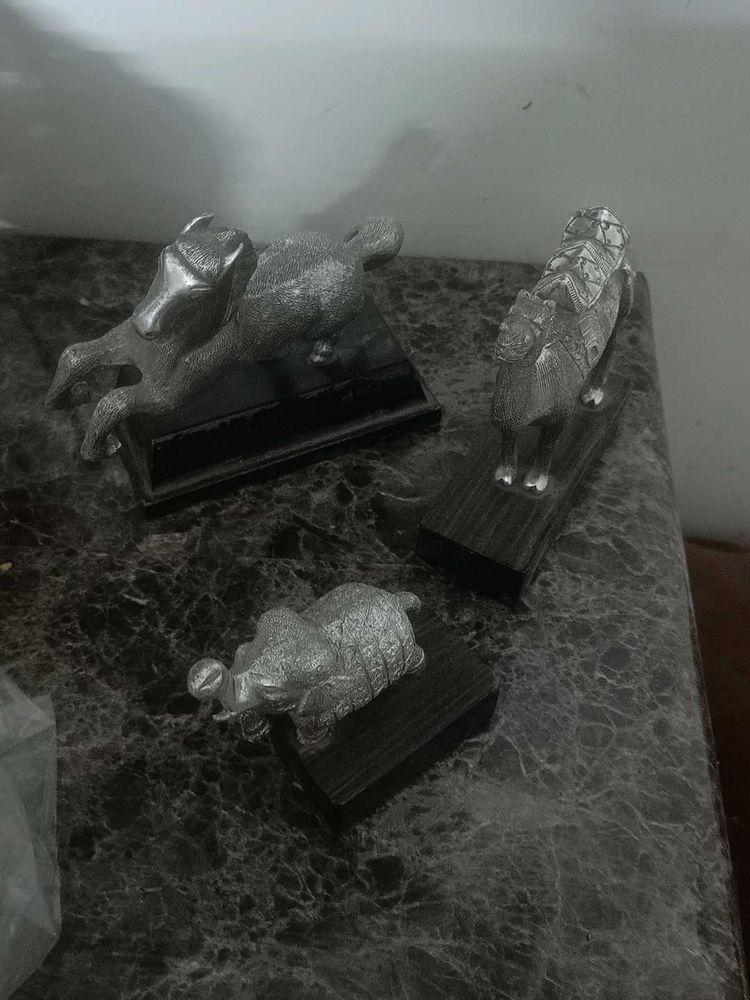 Combo Of Vintage Silver Metal Animal Figurines Set