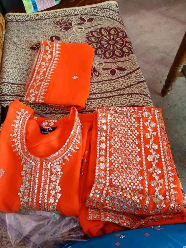 Orange Embroidered Kurta Set with dupatta
