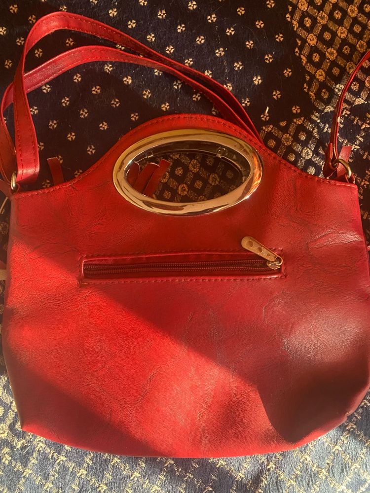Red Handbag with Oval Handle